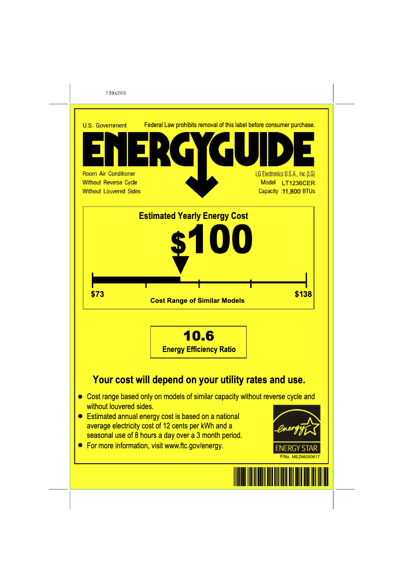Page 1 de la notice Label énergétique LG LT1236CER