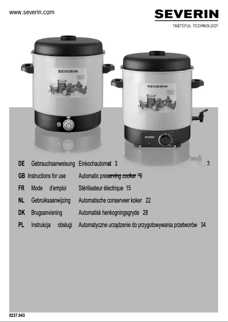 Page 1 de la notice Manuel utilisateur Severin EA 3650