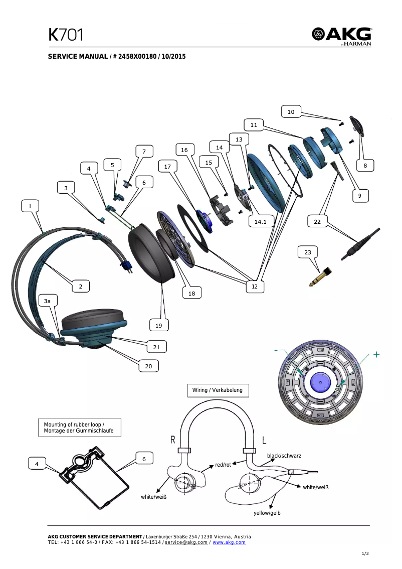 Page 1 de la notice Manuel utilisateur AKG K701