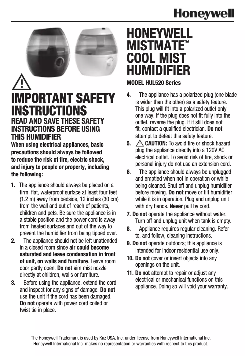 Image de la première page du manuel de l'appareil MistMate HUL520