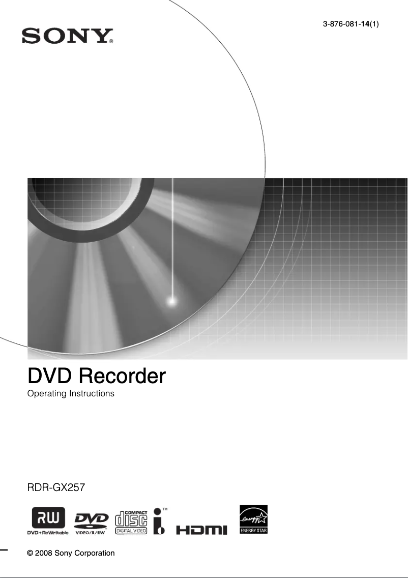 Page n°1 - Manuel utilisateur Sony RDR-GX257