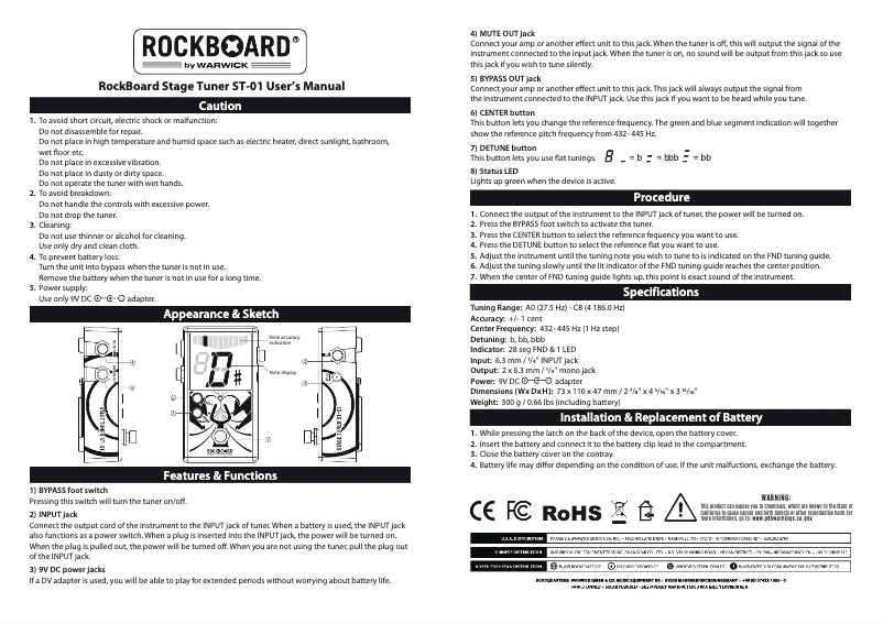 Page n°1 - Manuel utilisateur Rockboard Stage Tuner ST-01