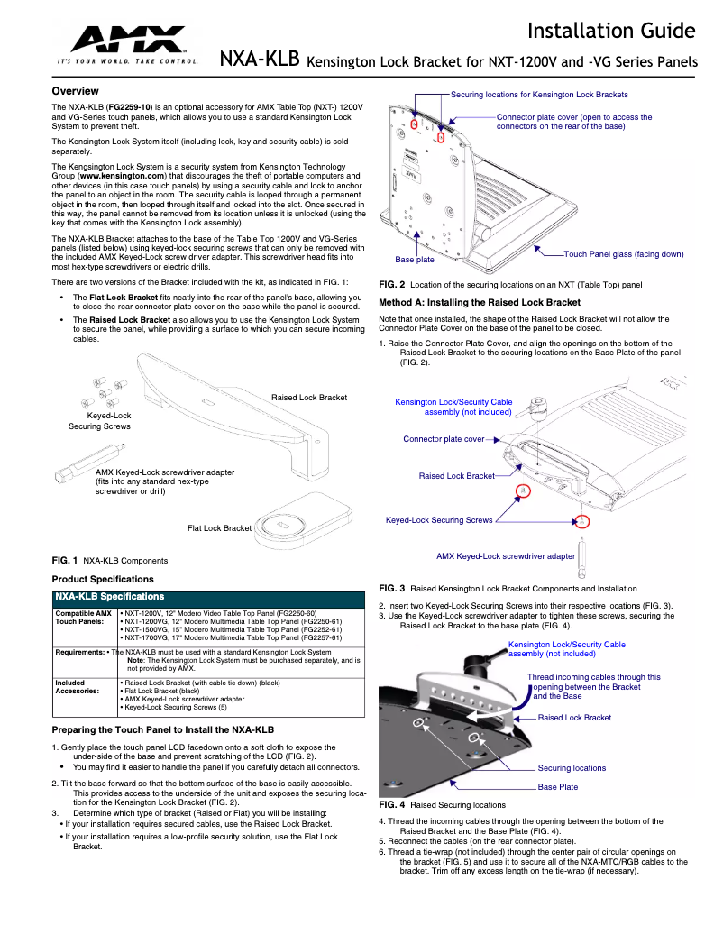 Page 1 de la notice Manuel utilisateur AMX NXA-KLB