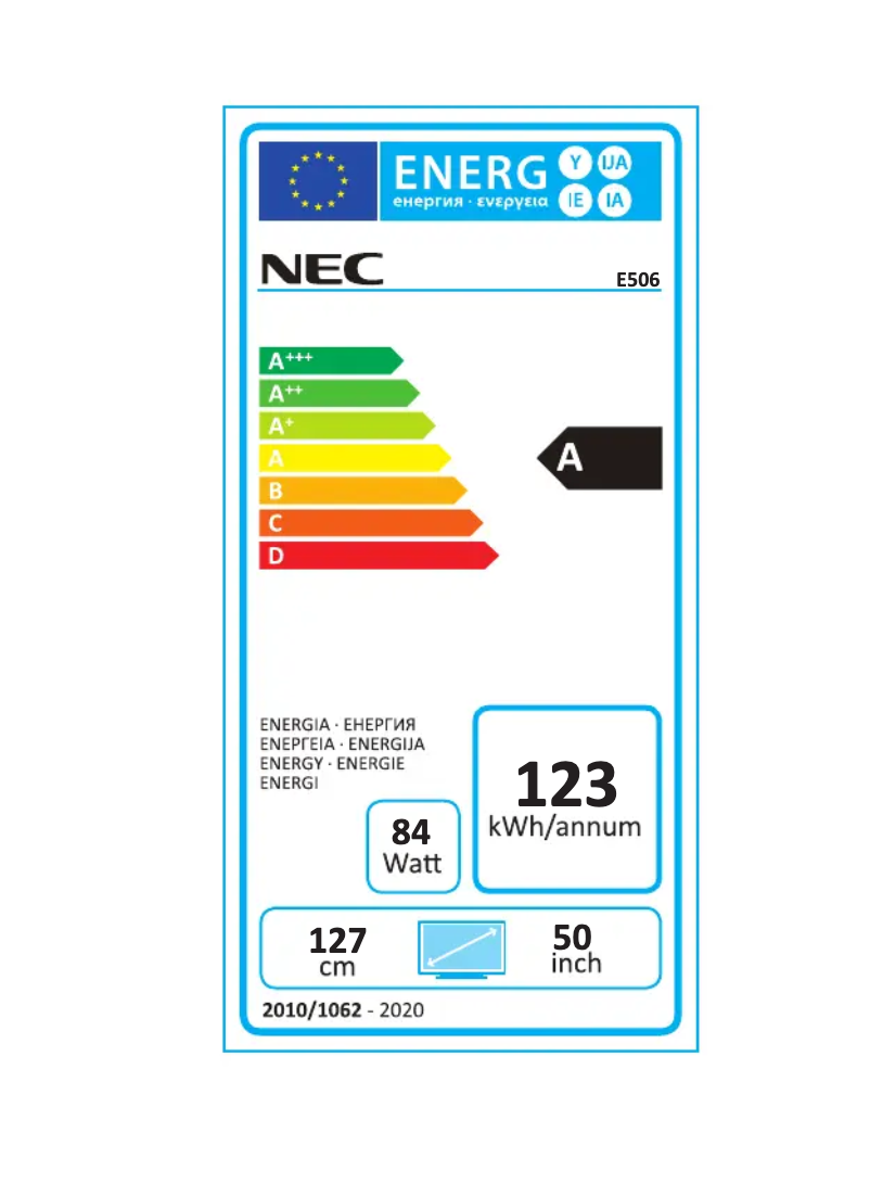 Página 1 del manual Etiqueta energética NEC MultiSync E506