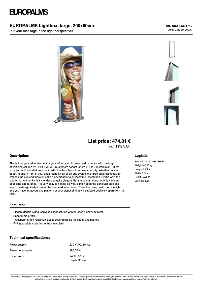 Image de la première page du manuel de l'appareil Lightbox large 200 x 80 cm