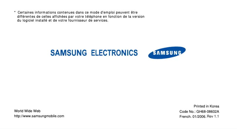 Image de la première page du manuel de l'appareil SGH-P300