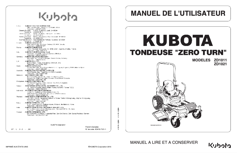 Page 1 of the manual User Manual Kubota ZD1011