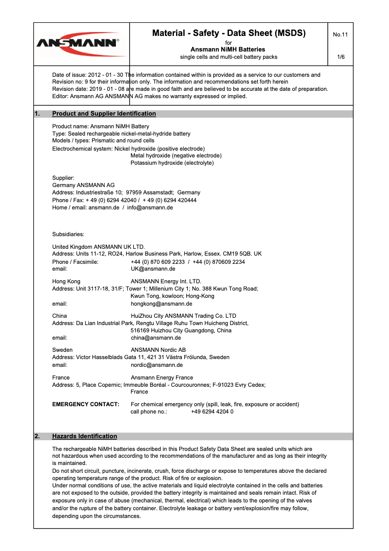 Page 1 de la notice Fiche technique Ansmann ASN 15 HD