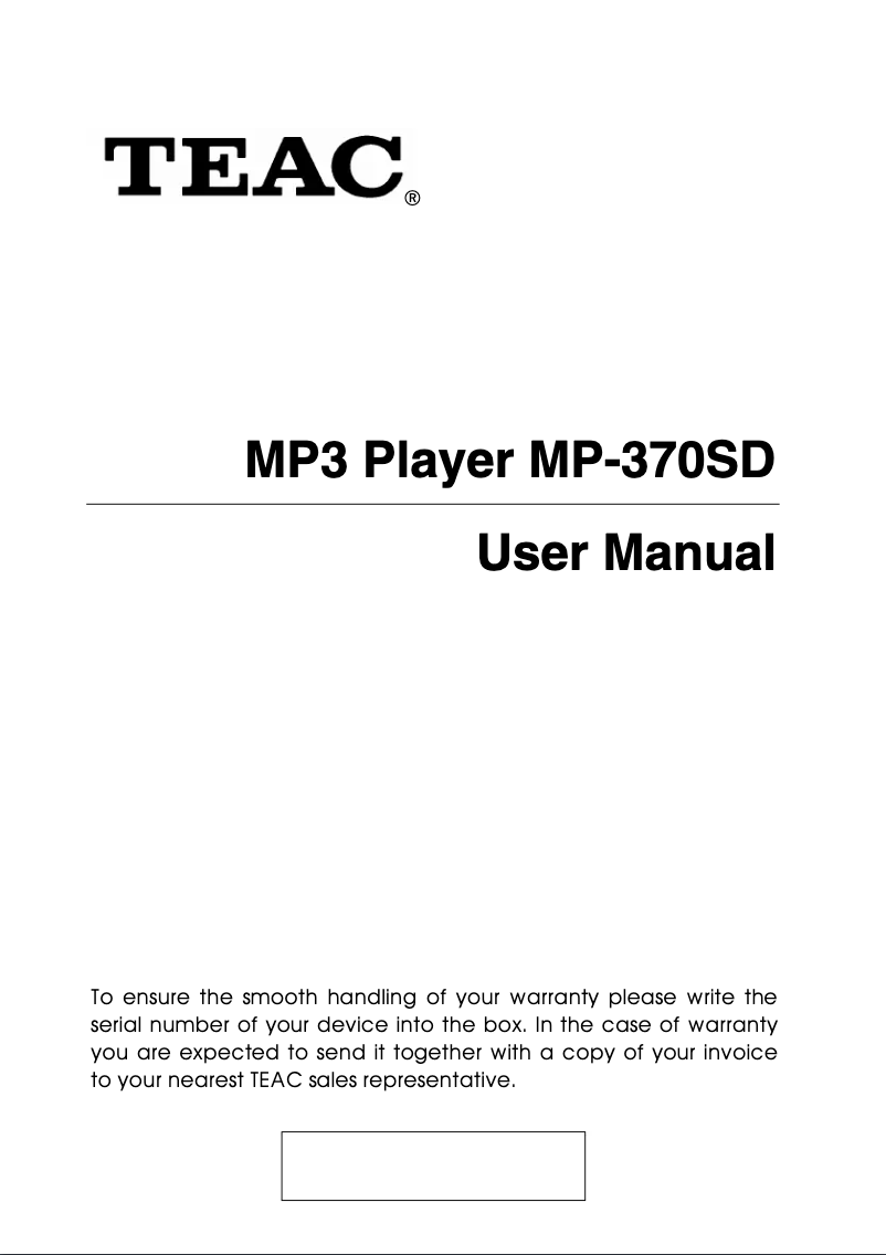 Page 1 de la notice Manuel utilisateur Teac MP370