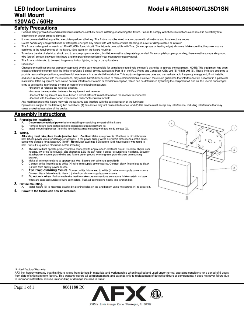 Page n°1 - Manuel utilisateur AFX Arlo ARLS050407L35D1SN