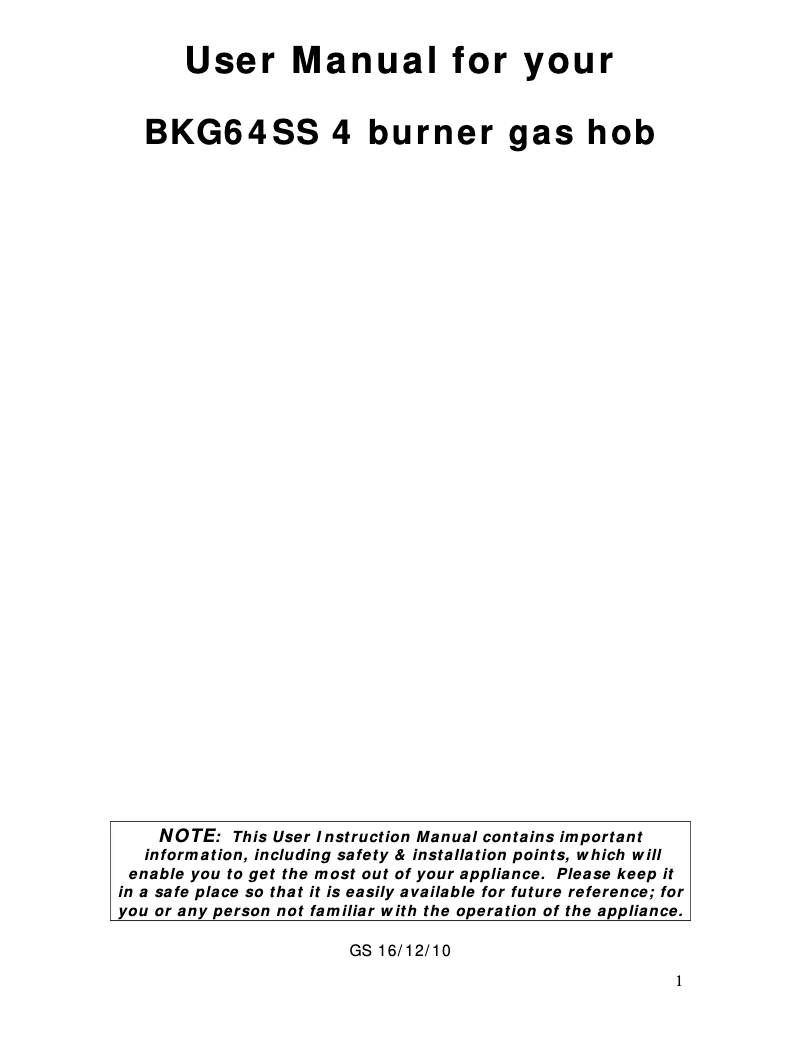 Page 1 de la notice Manuel utilisateur Baumatic BKG64SS