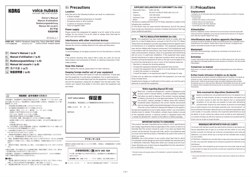 Image de la première page du manuel de l'appareil Volca Nubass