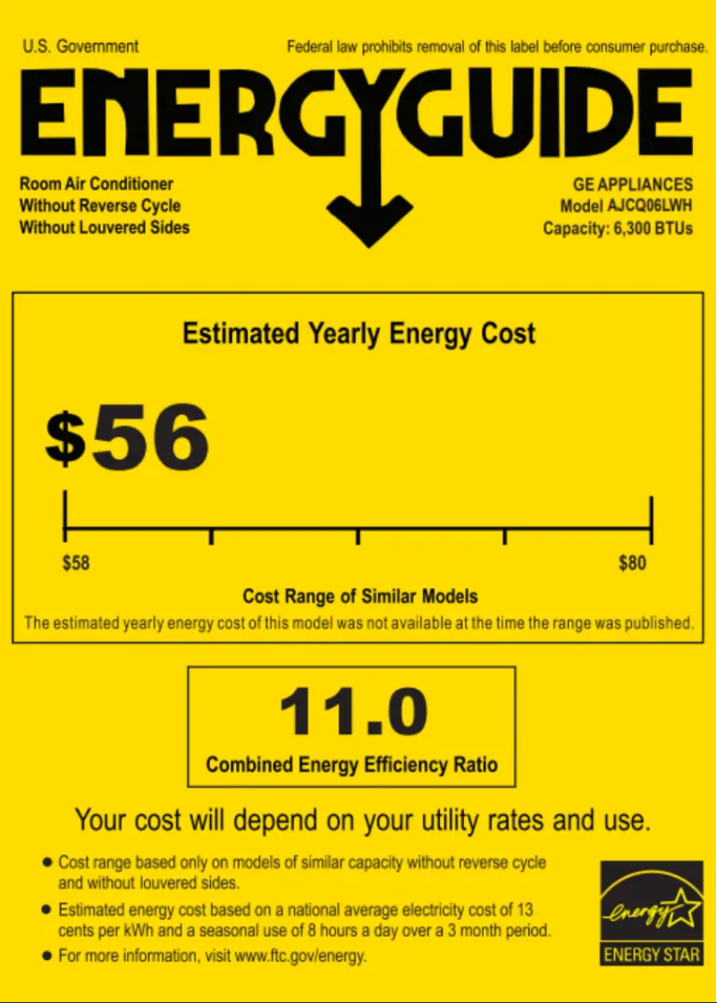 Page 1 of the manual Energy Label GE AJCQ06LWH