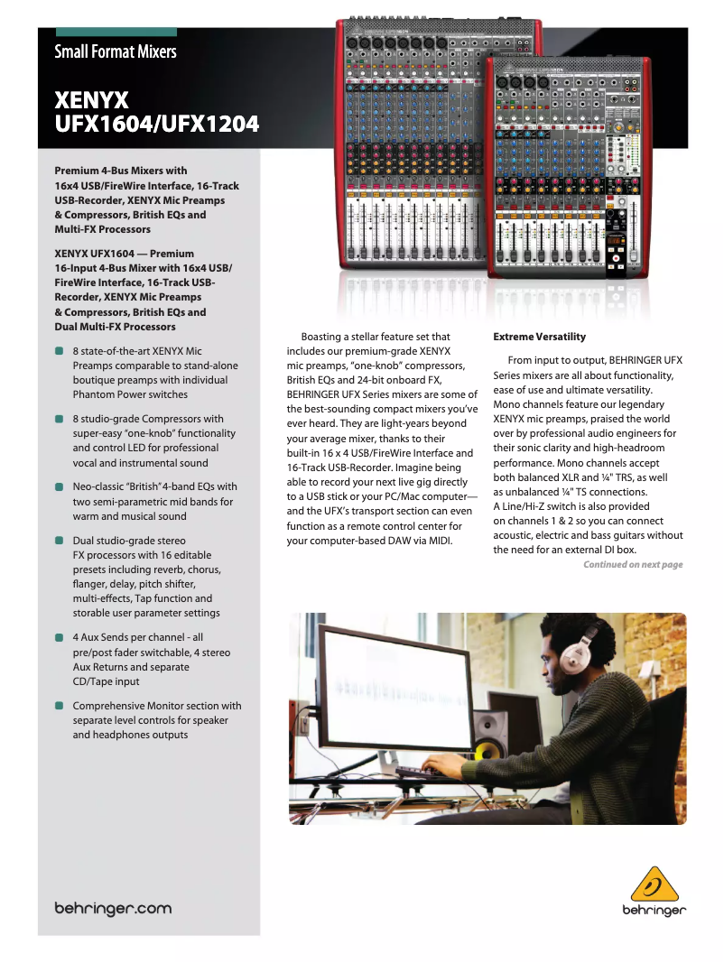 Page 1 de la notice Brochure Behringer Xenyx UFX1604