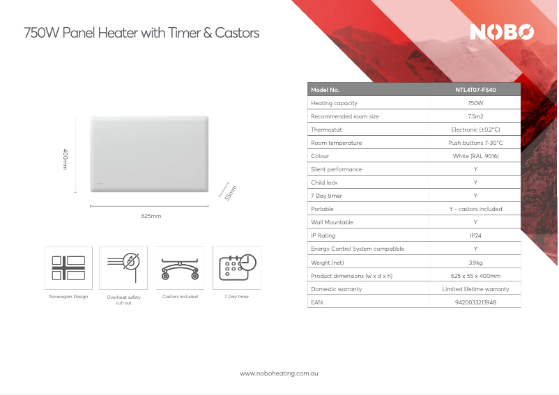 Page n°1 - Fiche technique Nobo NTL4T07-FS40
