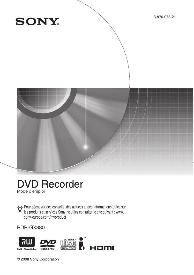 Page 1 de la notice Manuel utilisateur Sony RDR-GX380