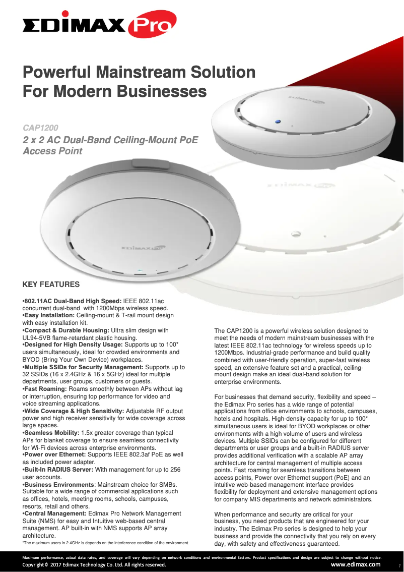Página 1 del manual Ficha técnica Edimax CAP1200