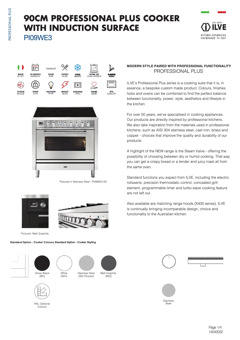 Page 1 de la notice Fiche technique Ilve PI09WE3BK