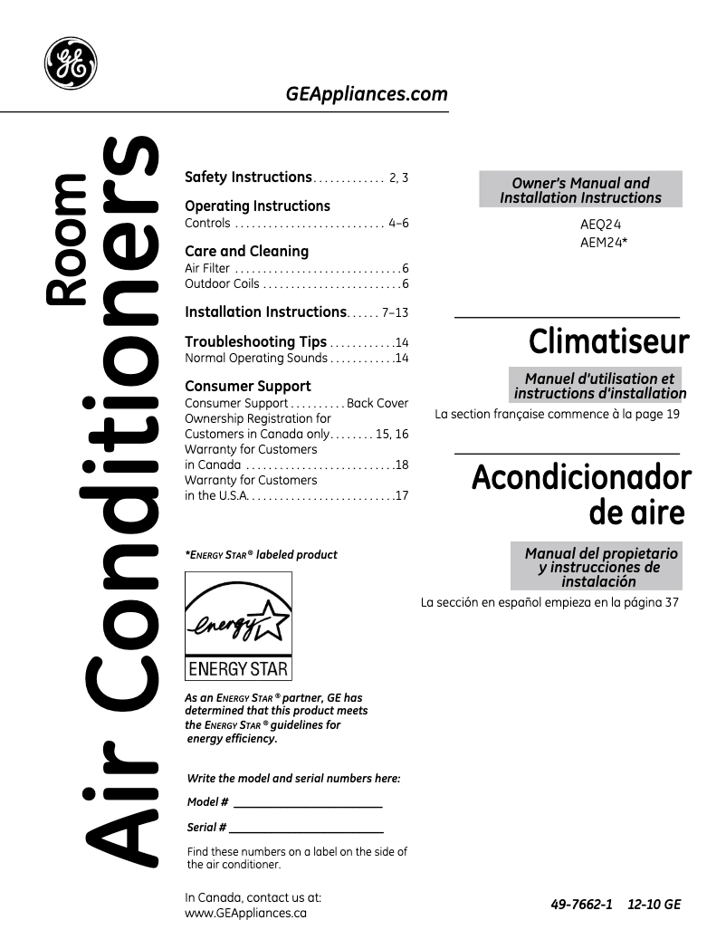 Page 1 de la notice Manuel utilisateur GE AEM2