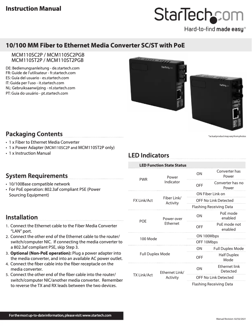 Page n°1 - Manuel utilisateur StarTech.com MCM110ST2P
