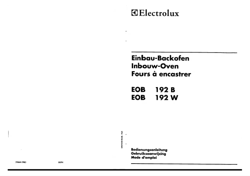 Page 1 de la notice Manuel utilisateur Electrolux EOB 192