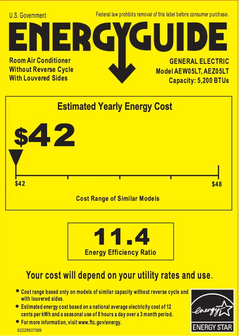 Page n°1 - Label énergétique GE AEZ05LT