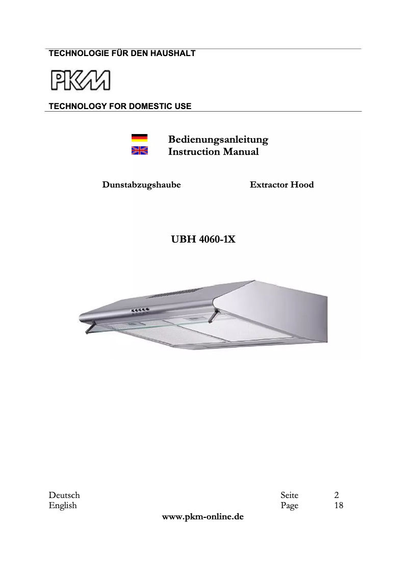 Page 1 de la notice Manuel utilisateur PKM UBH4060-1X