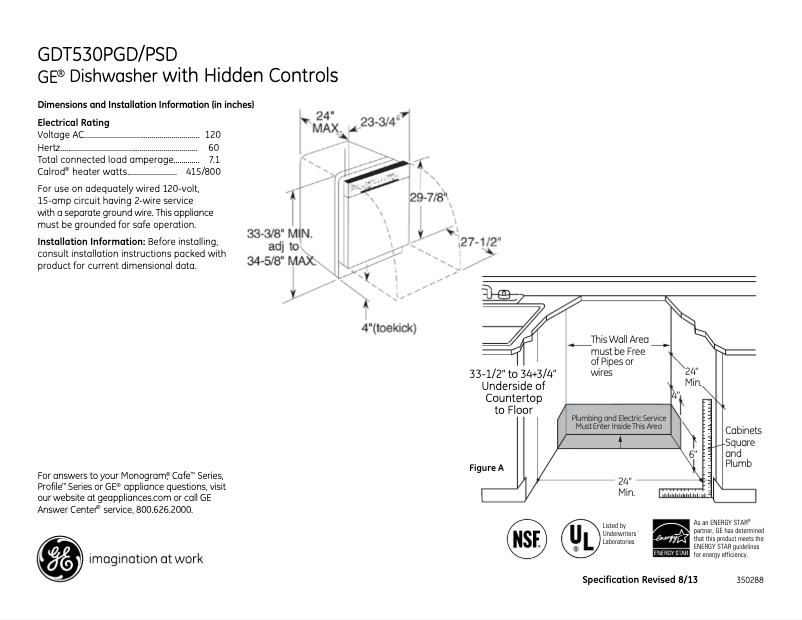 Page 1 of the manual Technical Sheet GE GDT530PGDBB