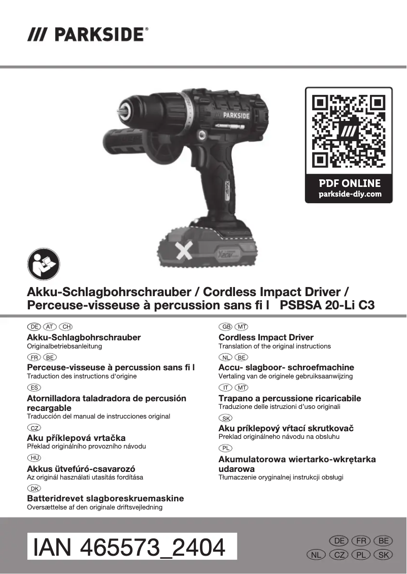 Page 1 de la notice Manuel utilisateur Parkside PSBSA 20-Li C3