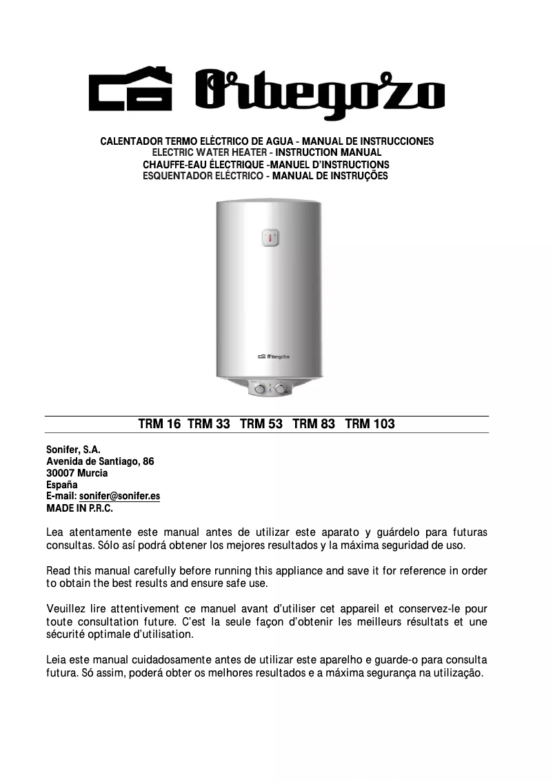 Page 1 de la notice Manuel utilisateur Orbegozo TRM 104