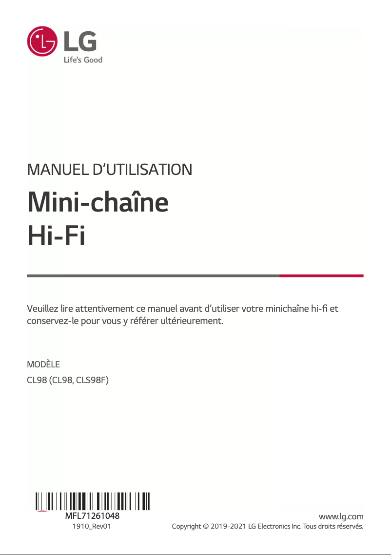 Page 1 de la notice Manuel utilisateur LG CL98
