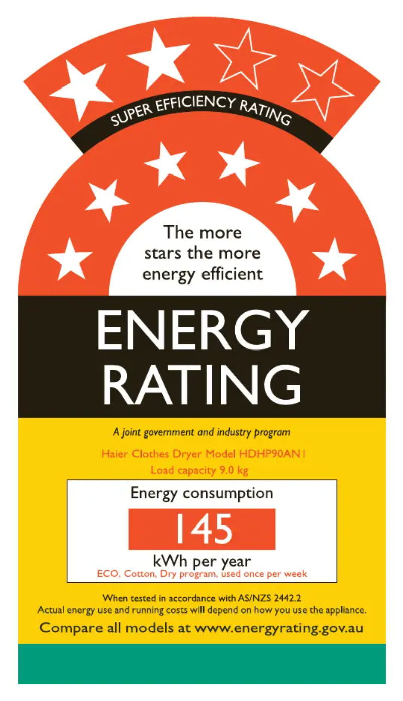 Page 1 de la notice Label énergétique Haier HDHP90AN1