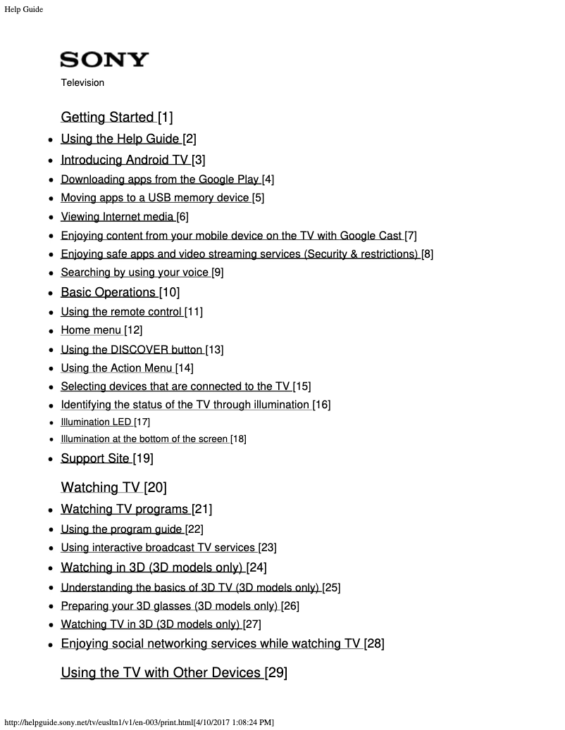 Page 1 de la notice Manuel utilisateur Sony 65 4K HDR ULTRA HD TV