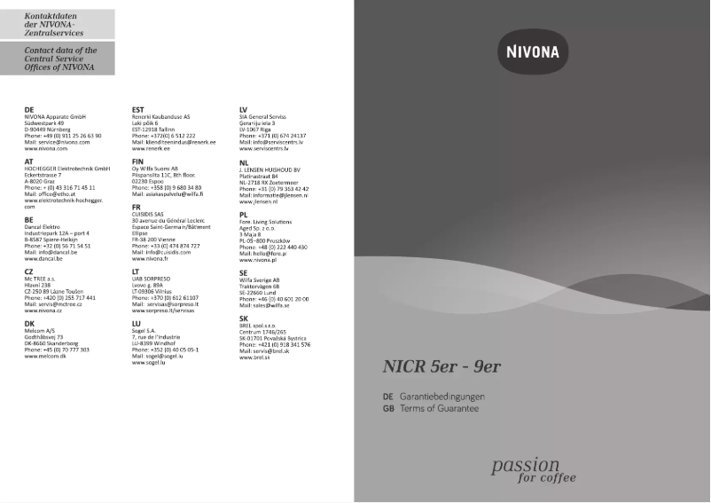 Imagen de la primera página del manual del dispositivo CafeRomatica NICR 970