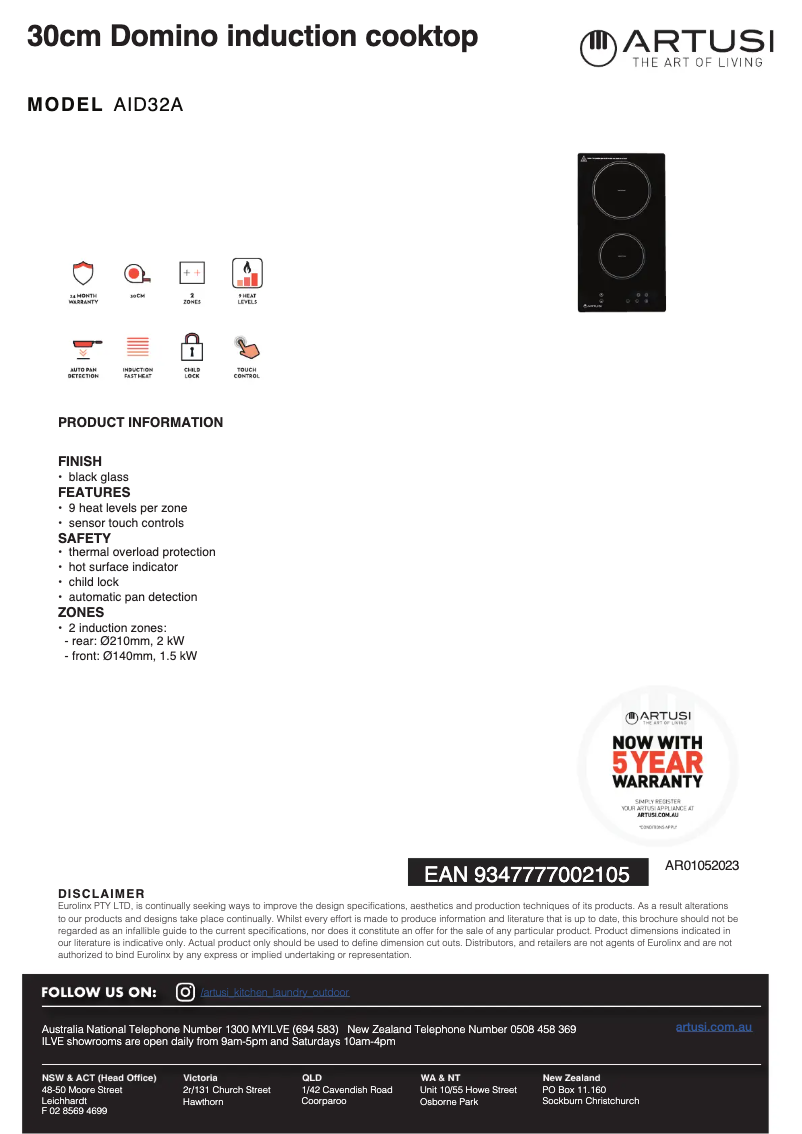 Page 1 de la notice Fiche technique Artusi AID32A