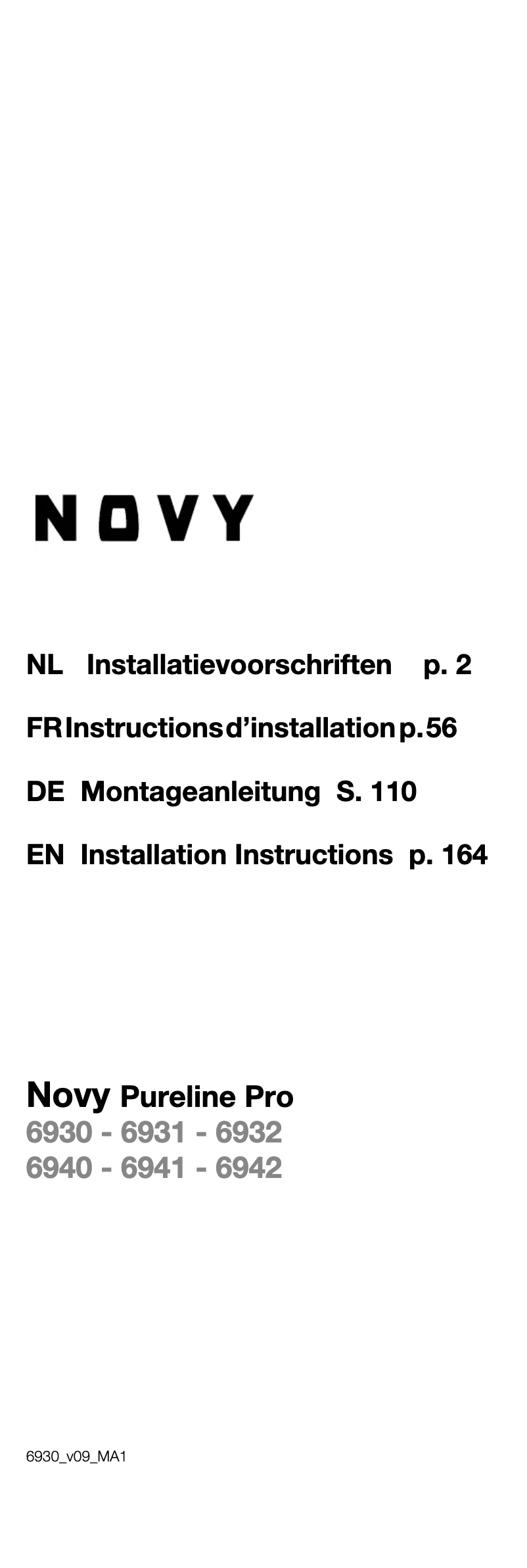 Page 1 de la notice Guide d'installation Novy Pureline Pro 6932