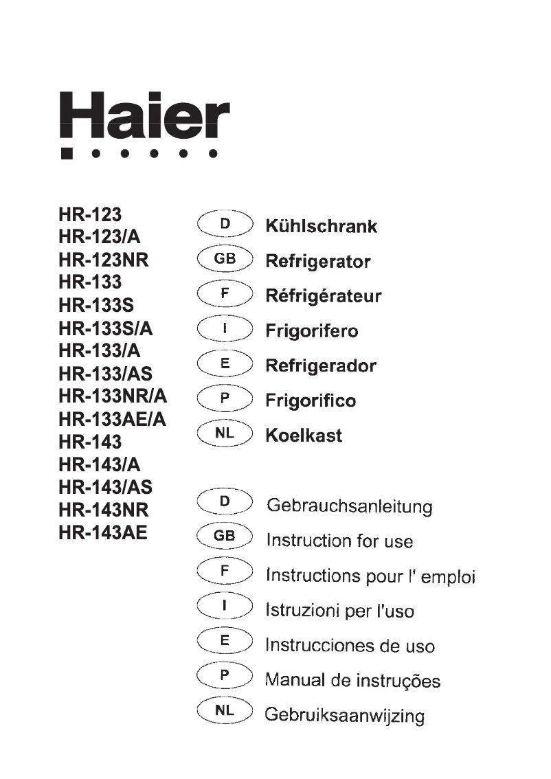 Page n°1 - Manuel utilisateur Haier HR-123
