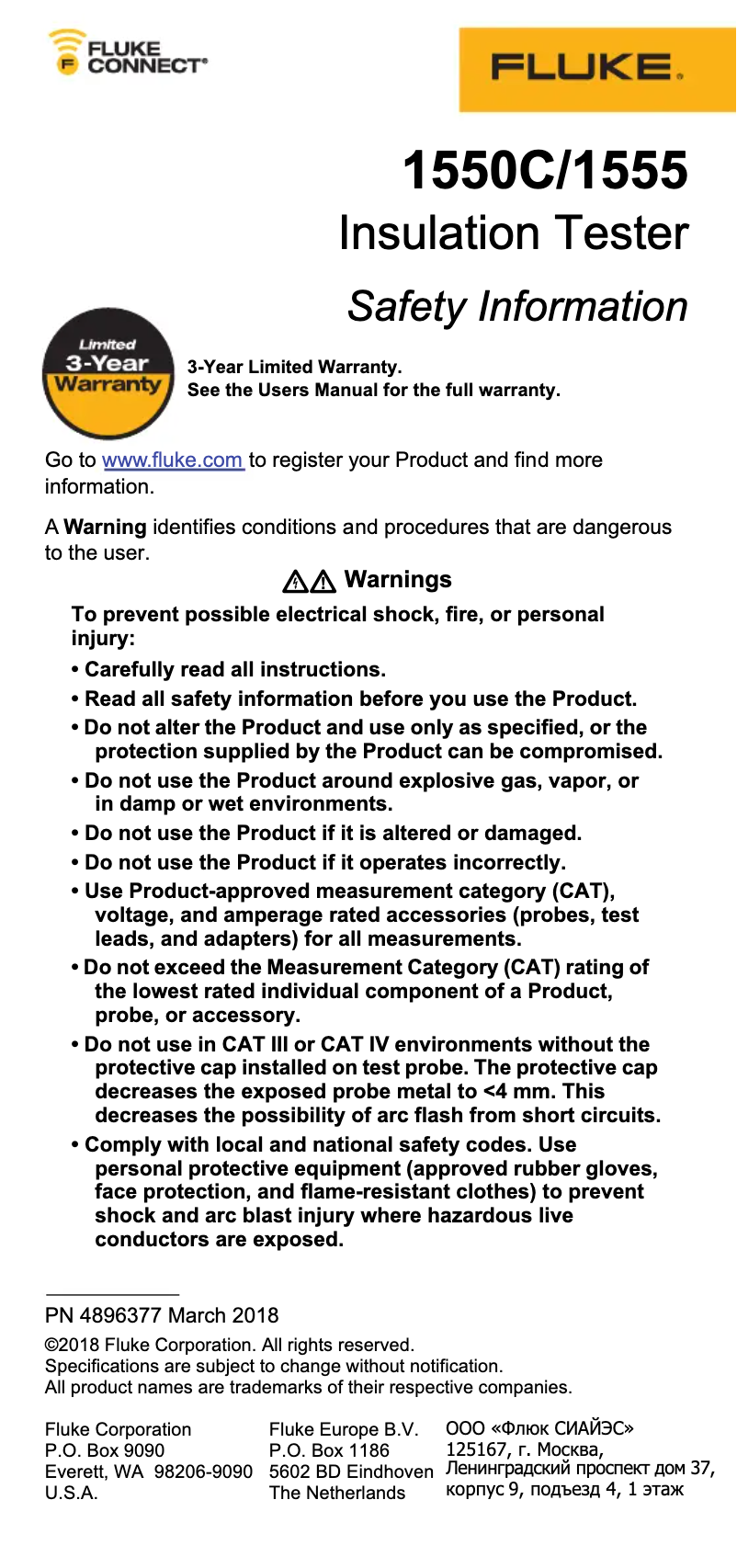 Page 1 de la notice Instructions de sécurité Fluke 1555 FC