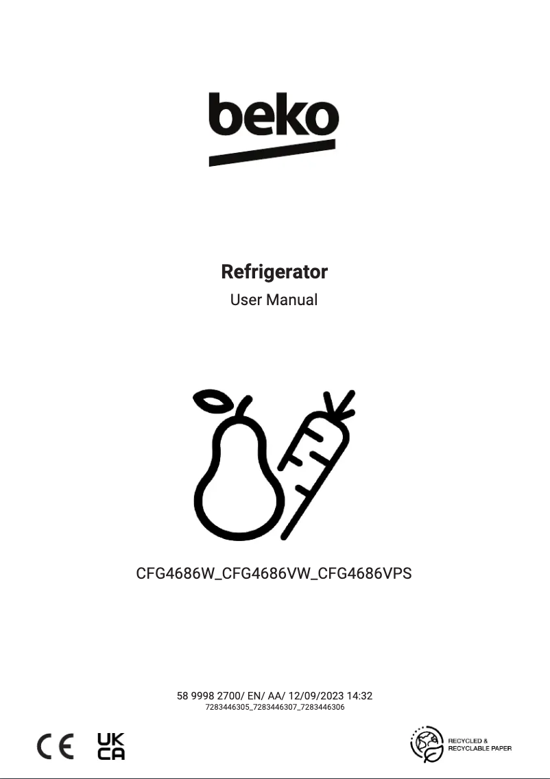 Page 1 de la notice Manuel utilisateur Beko CFG4686VW