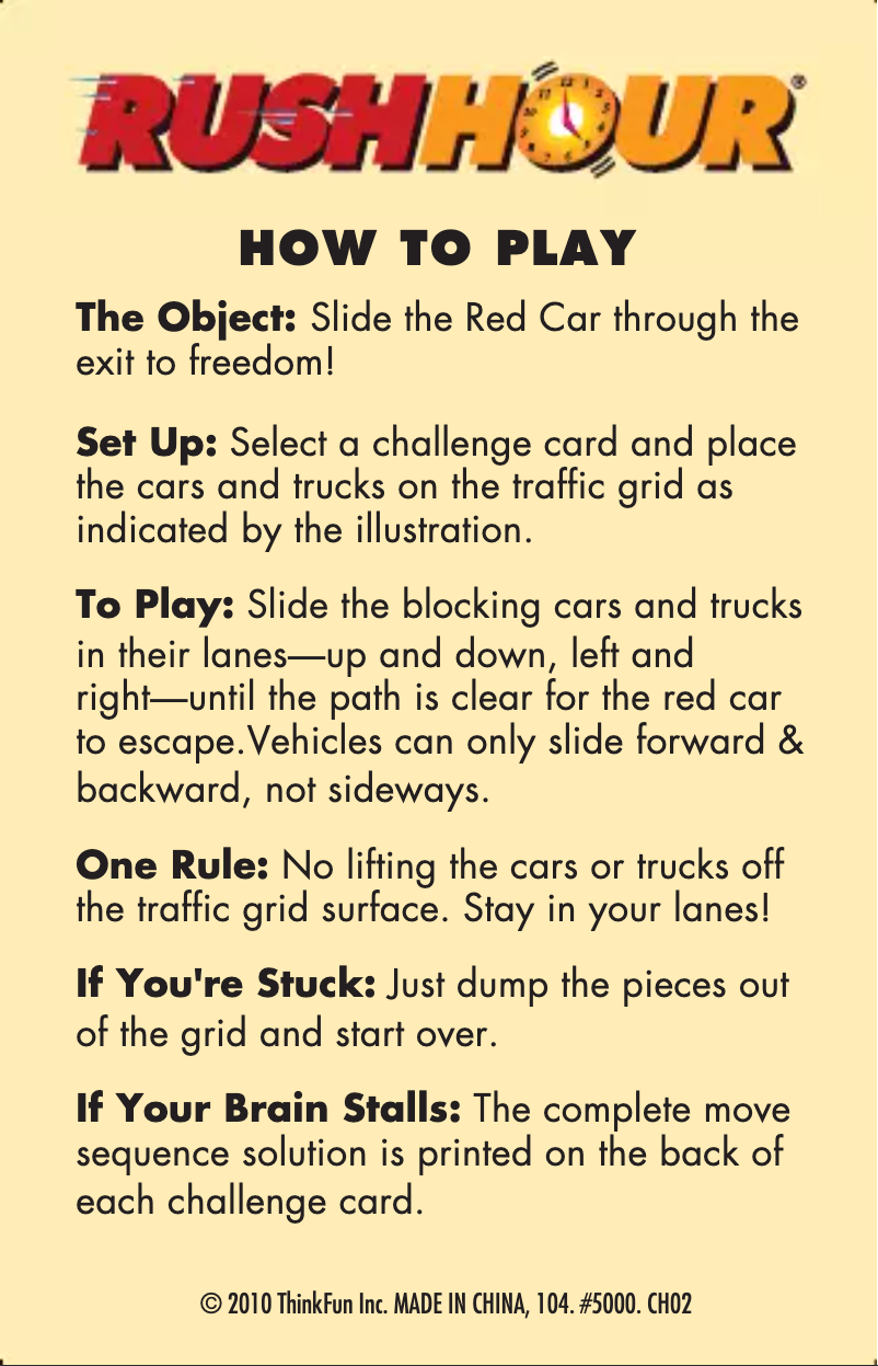 Page n°1 - Manuel utilisateur ThinkFun Rush Hour