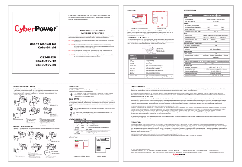 Page 1 de la notice Manuel utilisateur CyberPower CS24U12V