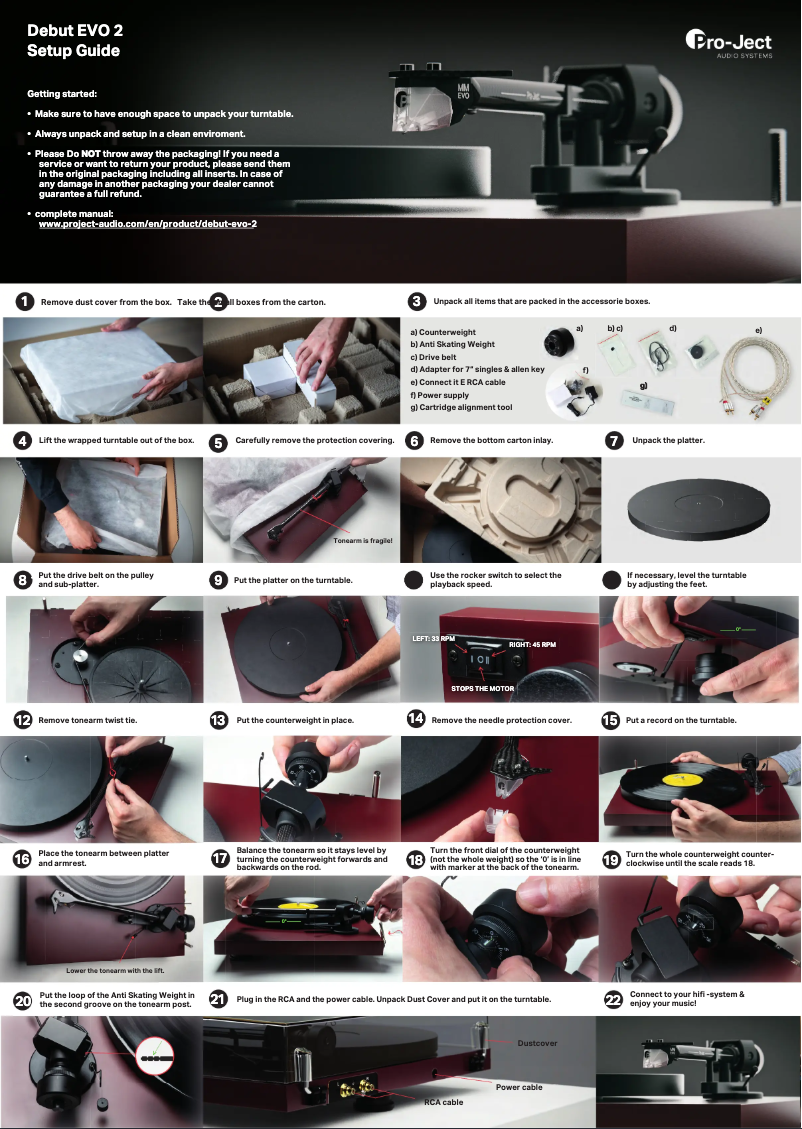 Página 1 del manual Guía de instalación Pro-Ject Debut EVO 2