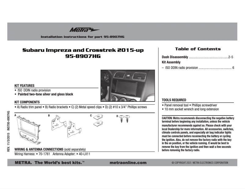Página 1 del manual Manual de instrucciones Metra 95-8907HD