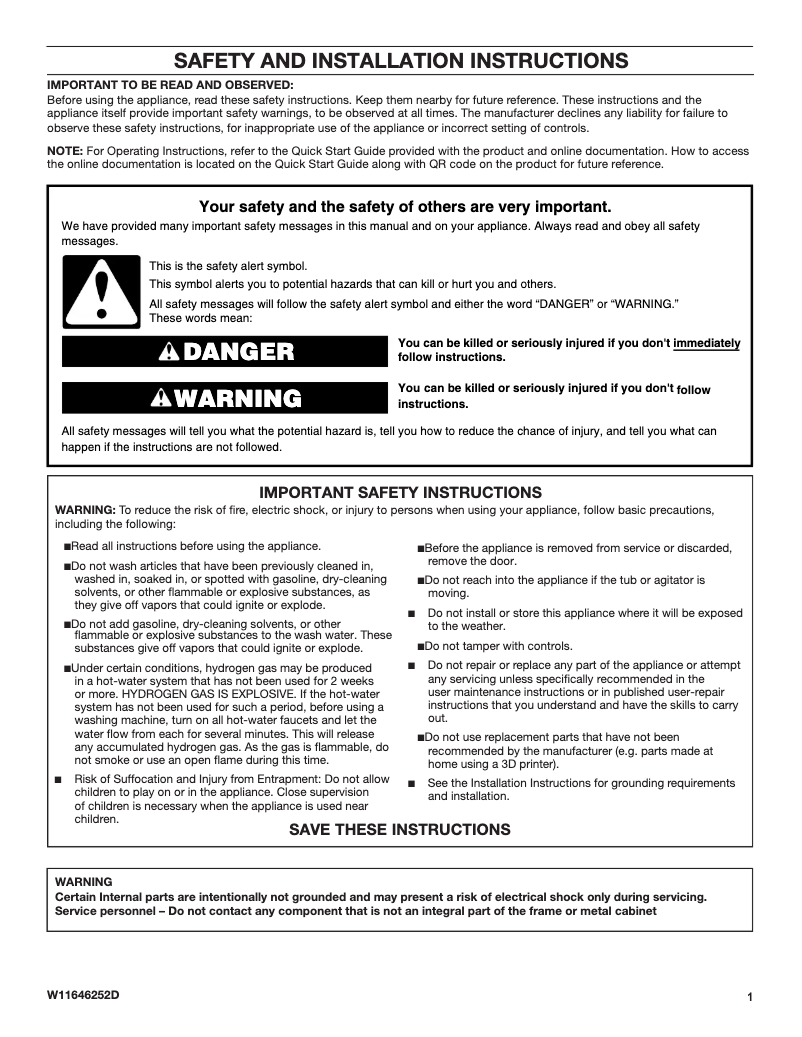 Page n°1 - Instructions de sécurité Maytag MFW7020RF