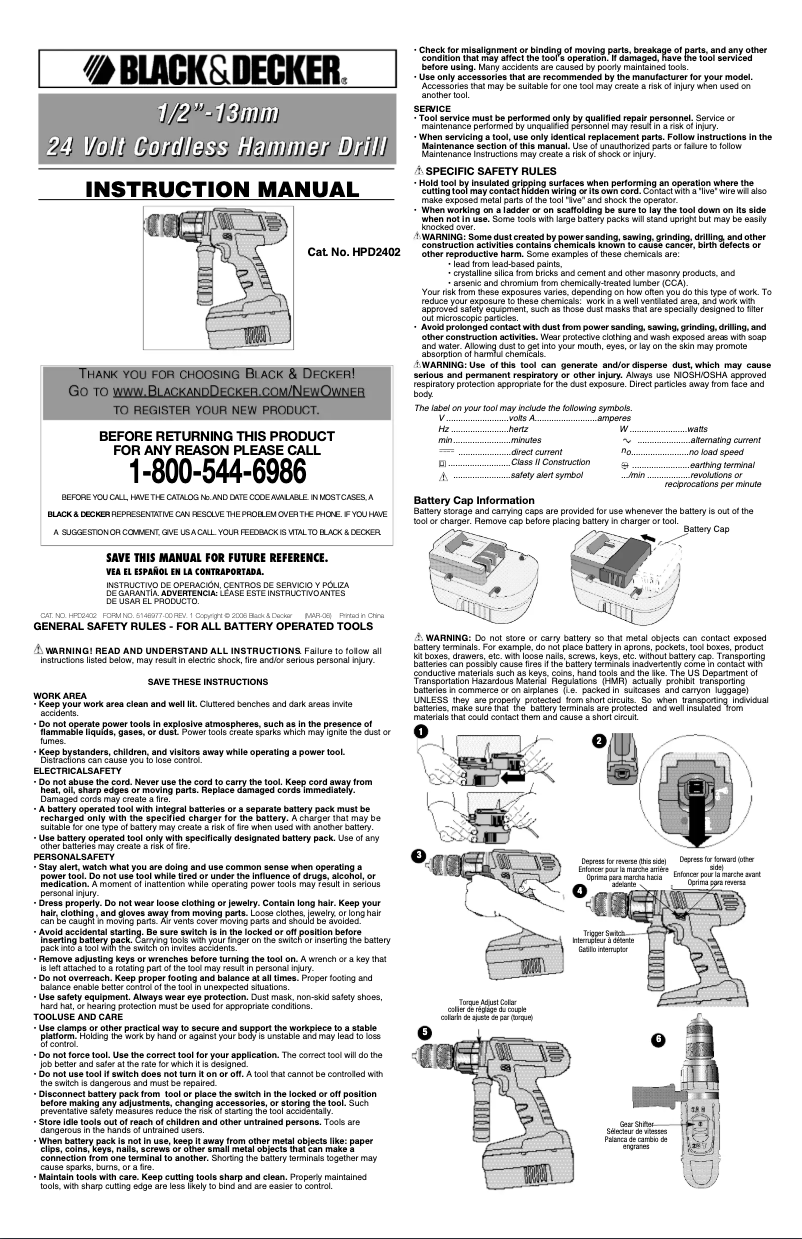Page 1 de la notice Manuel utilisateur Black & Decker HPD2402