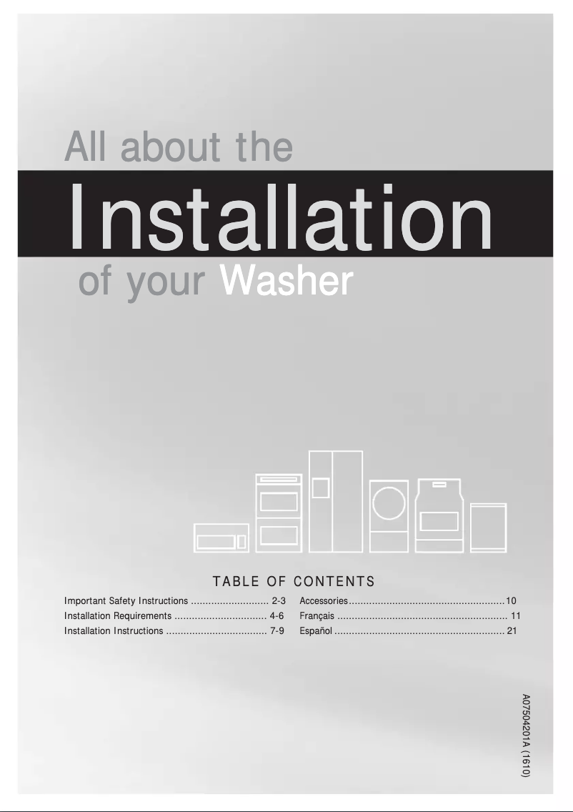 Page 1 de la notice Guide d'installation Frigidaire FFTW4120SW