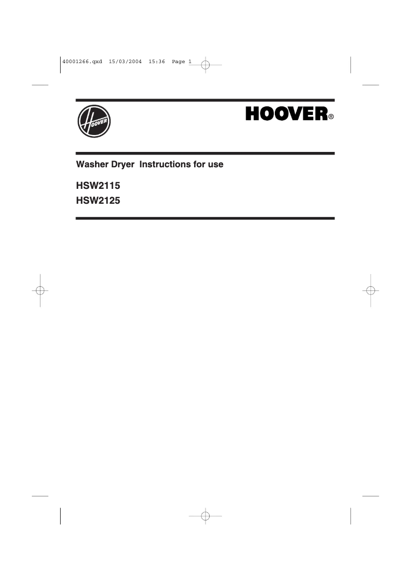Page n°1 - Manuel utilisateur Hoover HSW2115