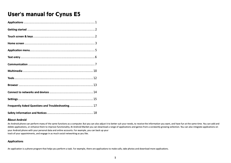 Image de la première page du manuel de l'appareil Cynus E5