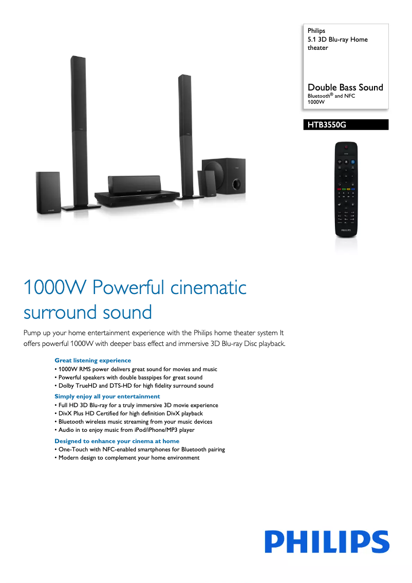 Page 1 de la notice Fiche technique Philips HTB3550G