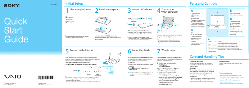 Image de la première page du manuel de l'appareil Vaio SVE11115FDW